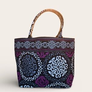 Vera Bradley Black and Purple Tote durable designer purse bag quilted